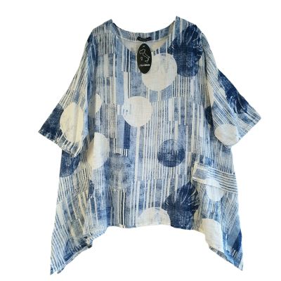 New Collection Sommer Shirts Leinenmix große Größen - Blau-weiß, Einheitsgröße-Maßangaben beachten, Leinen, Baumwolle | 10366-NC91718-blau