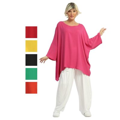 Pink-68342, Einheitsgröße-Maßangaben beachten - AKH Fashion Lagenlook Oversized-Shirts Sommer große Größen | 6773-twill