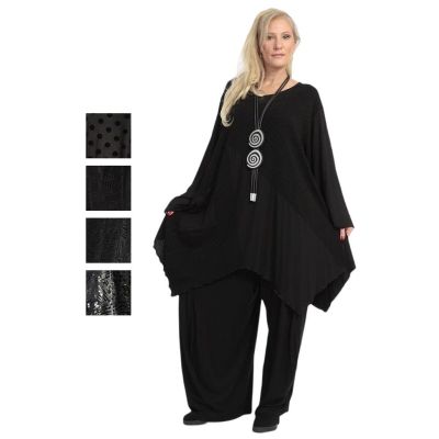 Schwarz-Punkte|||0 Einheitsgröße-Maßangaben beachten - Lagenlook festliche Damen-Shirts schwarz große Größen | 6725-Glitter