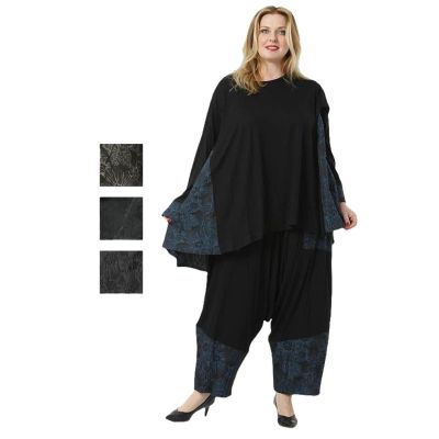 Schwarz-schwarz|||0 Einheitsgröße-Maßangaben beachten - Lagenlook elegante Big-Shirts Übergrößen | 593-taftflower
