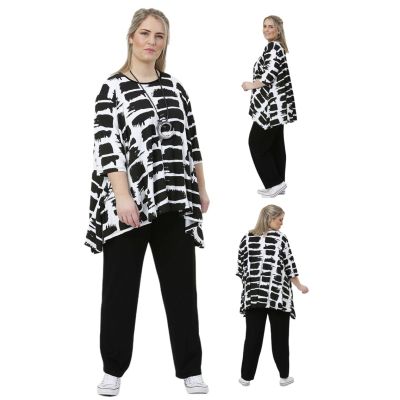 Schwarz-weiß-47262, Einheitsgröße-Maßangaben beachten - AKH Fashion weite Damen Shirts weiss schwarz | 47262-593-Stone