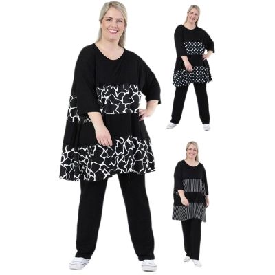Schwarz-weiß-Punkte-54881, Einheitsgröße-Maßangaben beachten - Lagenlook weite Damen-Shirts große Größen AKH Fashion | 6681-Zawa