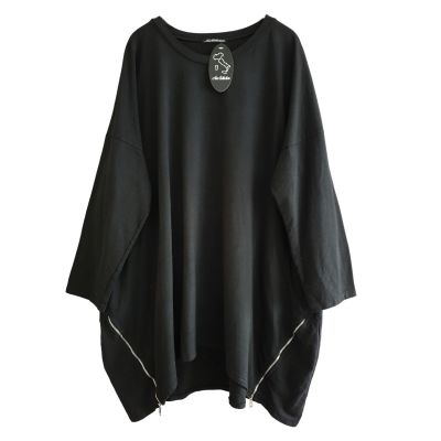 schwarzes LAGENLOOK oversize SHIRT Baumwolle Damen Mode | NC91206-schwarz