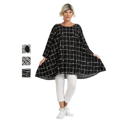 Weiß-schwarz-Grafik-80069, Einheitsgröße-Maßangaben beachten - AKH glockige Sommer-Shirts Baumwolle große Größen | 593-bella