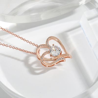 Rose Gold Necklace - Zirkon Doppel Liebe Halskette mit Strass Ins personalisierte herzförmige Halskette Schlüsselbein Ketten Schmuc | CJLX191405702BY