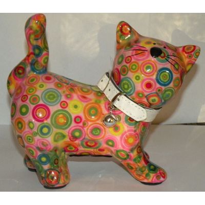 Pomme-Pidou Katze stehend, rosa mit Kreise, Spardose | 1391054520 / EAN:5420025312868
