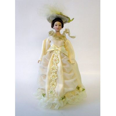 Dame Lady im beigen Blüten Kleid Puppe Miniatur 1:12 | c2645 / EAN:3597832645006