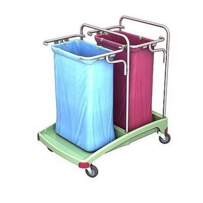 CleanSV® antibakterieller Abfallwagen aus Kunststoff 2 x 120 liter - rot, blau, grün | 116-TSOA-0005 / EAN:0738613496865