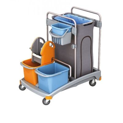 Putzwagen Reinigungswagen Set Kunststoff, Müllsackhalter, 2 Eimern und Mopppresse, 1 kleiner Eimer | 116-TSS-0004 / EAN:0738613496971