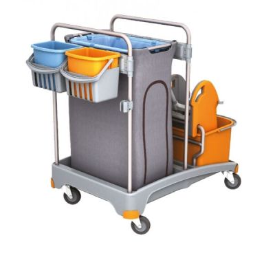 Putzwagen Reinigungswagen-Set Kunststoff, Müllsackhalter, 2 Eimern und Mopppresse, 2 kleine Eimer | 116-TSS006 / EAN:0738613496858