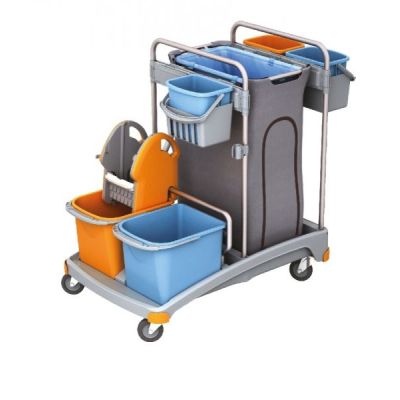 Putzwagen Reinigungswagen-Set Kunststoff, Müllsackhalter, 2 Eimern und Mopppresse, 2 kleine Eimer | 116-TSS008 / EAN:0738613496865
