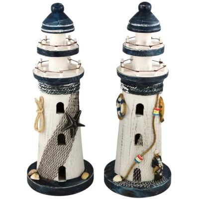 2 Stück- Leuchtturm aus Holz, bemalt- Shabbylook 31 cm | 3083075444
