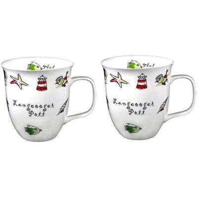 2 Stück- Porzellan- Tasse, Kaffeepott, Rondo- Becher - Langeoog- maritim -deutsches Produktdesign | 3118910904