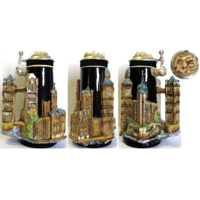 3D-Relief Bierkrug-London- Tower, Big Ben mit Windsor Casle Deckel -German Beer Stein | 1319600056