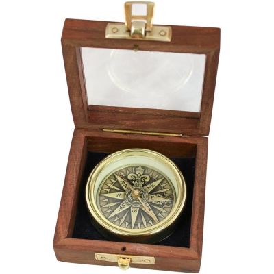 3D- Tischkompass, Kompass in Holzschatulle mit Glasdeckel | 266184151510 / EAN:0701183856223