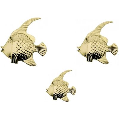 3er Set- Wandhänger Fisch aus Messing- Wanddeko 14- 19 cm | 254999222756 / EAN:095779388626