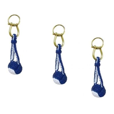 3X Schlüsselanhänger- Zierknoten, mit Schäkel/Ring- Baumwolle-Messing-blau/weiß | 2547771485