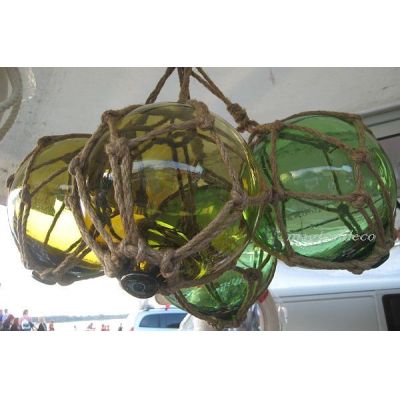 4 Fischerkugeln im Netz- grün und ambere (braun) 7,5 cm | 1097838820