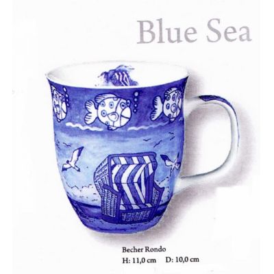 6 Stück- Porzellan- Tasse, Kaffeepott, Becher- Beach Blue mit Fische- deutsches Produktdesign | 3118626039
