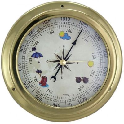 Barometer in Bullaugenform- Zifferblatt Wettermotive- Messing- Durchmesser 14,5 cm | 3094585244