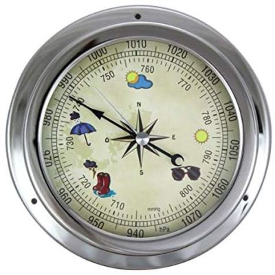 Barometer in Bullaugenform- Zifferblatt Wettermotive- vernickelt- Durchmesser 14,5 cm | 3082944514