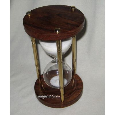 **Edle Sanduhr Stundenglas Holz/Messingsäulen 30 min Höhe 17,5 cm | 816338796