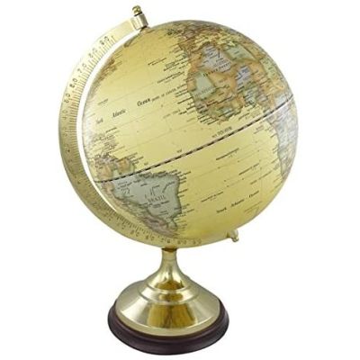 Edler Globus auf Holzstand H 22 cm- Messinggestell- beige | 3096240154