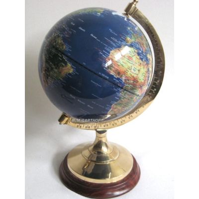 Edler Globus auf Holzstand H 22 cm- Messinggestell- blau | 3096239754