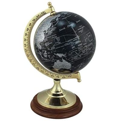 Edler Globus auf Holzstand H 22 cm- Messinggestell- Farbe schwarz | 3096239594
