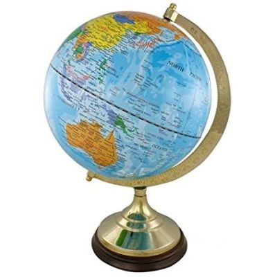 Edler Globus auf Holzstand H 22 cm- Messinggestell- hellblau | 3096239934
