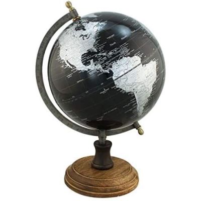 Edler Globus auf Holzstand H 32 cm- Eisengestell, antik- Farbe schwarz | 3096235639