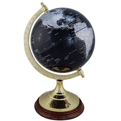 Edler Globus auf Holzstand H 34 cm- Messinggestell- Farbe schwarz | 3096239269