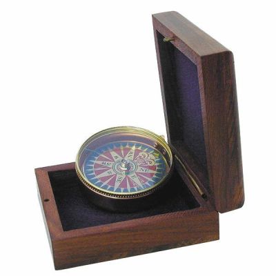 **Edler Kompass 5 cm mit Windrosenblatt in Holzschatulle | 819326766
