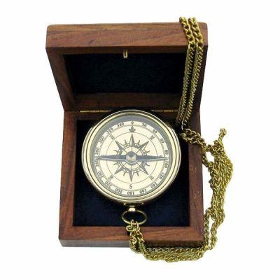 **Edler Kompass 6 cm mit Kette und Ankergravur in Holzschatulle | 819311706