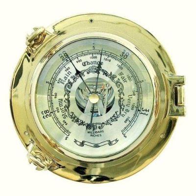Edles Barometer in Bullaugenform aus massiv Messing- Durchmesser 14 cm | 2494455560