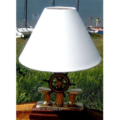 **Exclusive- Maritime- Lampe - Poller mit Steuerrad + Stoffschirm 35 cm | 1188873526