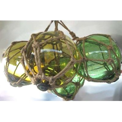 Fischerkugeln im Netz- grün und ambere(braun) 15 cm- 4 Stück | 254385206287 / EAN:0729224401966