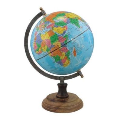 Globus im Antikstil mit Fuß aus Holz,Eisen, Messing H 32 cm- hellblau | 2487763610