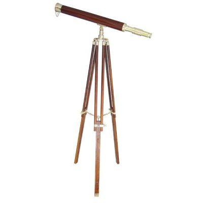**Großes Teleskop aus Messing mit Holzummantelung und Holzstativ- 130 cm | 819325816