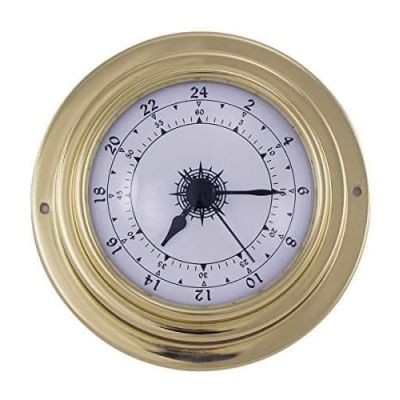 Kleine,leichte Uhr-2-mal-12-Stunden-Zählung in Bullaugenform aus Messing- 9,8 cm | 2494459810