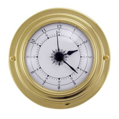 Kleine, leichte Uhr in Bullaugenform aus Messing- Durchmesser 10 cm | 1399553675