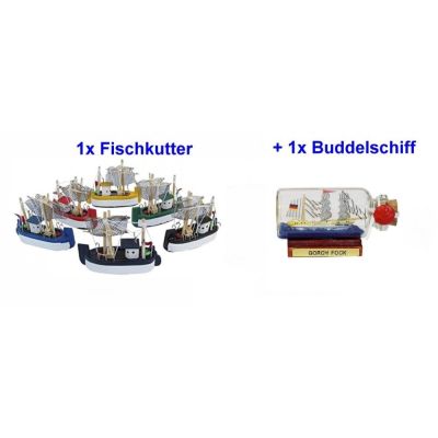 Kleiner Fischkutter 8 cm+ Miniatur Buddelschiff Gorch Fock 6 cm | 2492235985