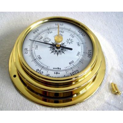 **Kleines, leichtes Barometer in Bullaugenform aus Messing- Durchmesser 10 cm | 1596651900
