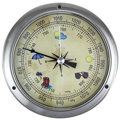 Kleines, leichtes Barometer in Bullaugenform, vernickelt- Durchmesser 11,5 cm | 3082949354