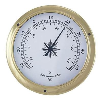 Kleines, leichtes Thermometer in Bullaugenform aus Messing-11,5 cm | 2494460810