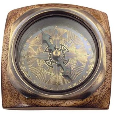 Kompass- Antik-Messing- anlaufgeschützt- auf Holz | 3096250089