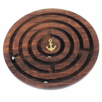 **Labyrinth- Spiel aus Holz und Messingintarsien- maritim- Ankermotiv- 15,5 cm | 819316126
