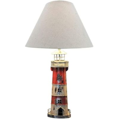 Lampe- Tischlampe mit Stoffschirm aus Metall Shabby- Leuchtturm rot | 266112051661 / EAN:0729224397825