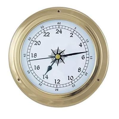 Leichte Uhr-2-mal-12-Stunden-Zählung- in Bullaugenform aus Messing- 14,5 cm | 2494469590
