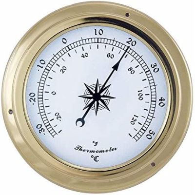 Leichtes Thermometer in Bullaugenform aus Messing- Durchmesser 14,5 cm | 12345